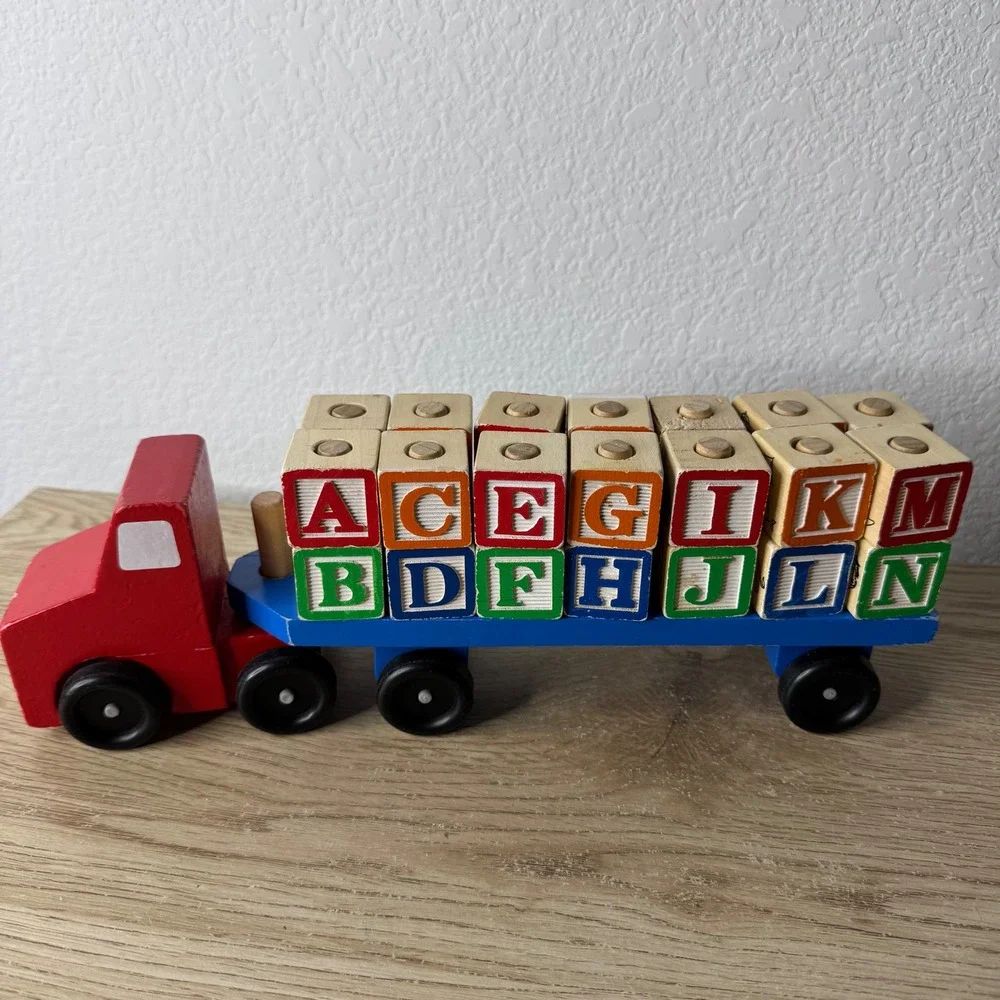 Melissa & Doug Wooden Alphabet Truck Blocks and‎ Trailer Excavator Toy Set
